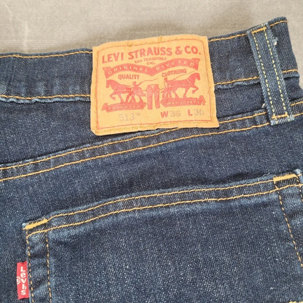 Levi's 513 Slim Straight Jeans Mens Actual Sz 36x30 Dark Indigo Blue Denim Pants